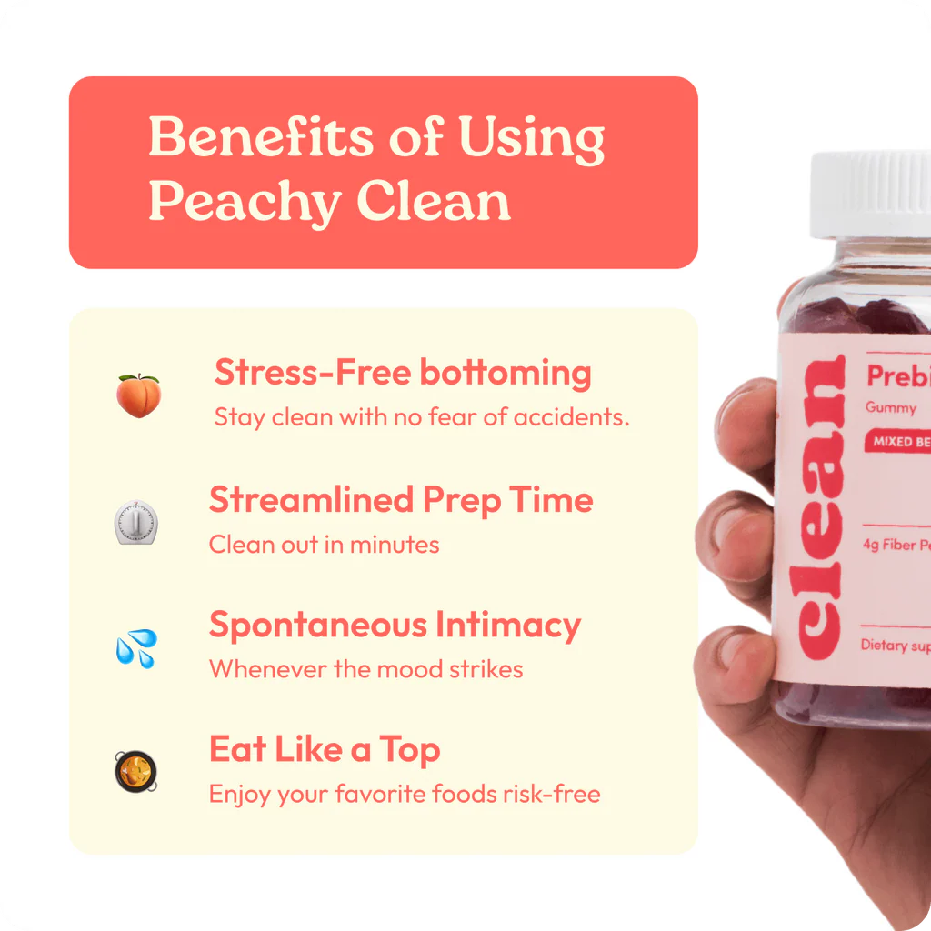 Peachy Clean Prebiotic Fiber Gummies for Bottoming. 5-Minute Clean-Outs & Bedroom Confidence
