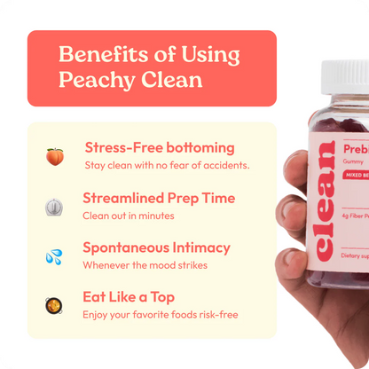 Peachy Clean Prebiotic Fiber Gummies for Bottoming. 5-Minute Clean-Outs & Bedroom Confidence